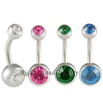 Fancy 316L Surgical Stainless Steel Double Gem Navel Rings
